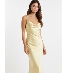 Mogidol Butter Yellow Satin Backless Midi Dress Large Spring Bridal Belle